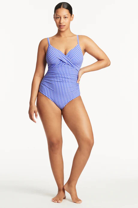 Sea Level Checkmate Twist Front DD/E Cup One Piece in Cobalt