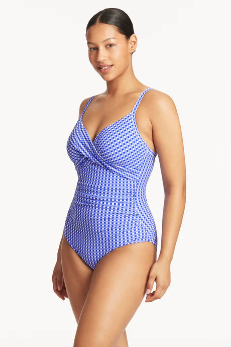 Sea Level Checkmate Twist Front DD/E Cup One Piece in Cobalt