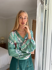 Havana Peasant Silk Blouse Green PRE ORDER