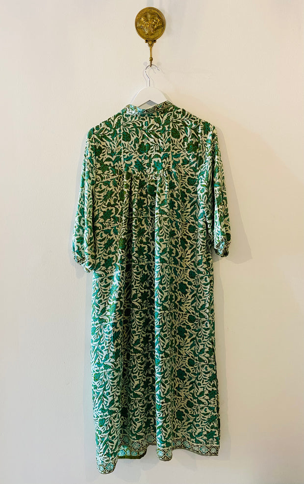 Belize Silk Shirt Dress in Green