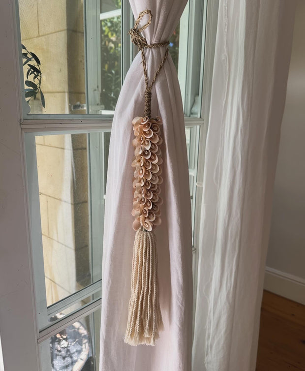 Pink Shell & twine curtain ties