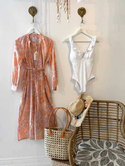 Cotton Batik Belize Shirt Dress in Apricot