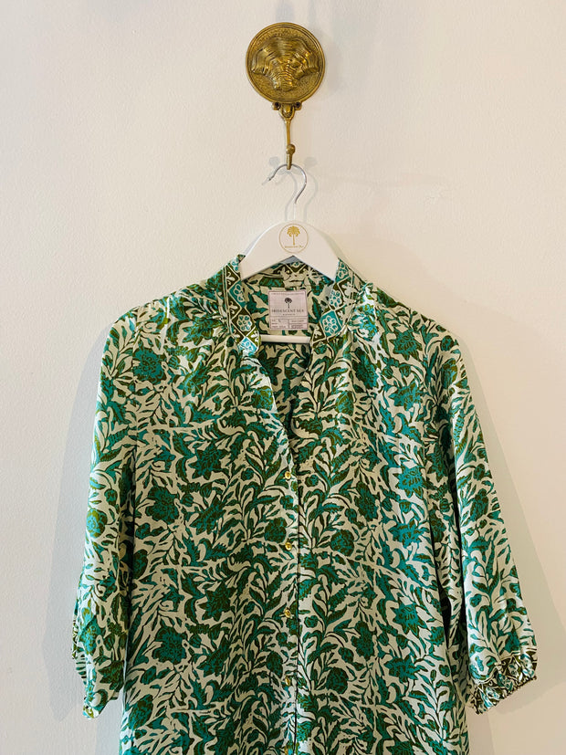 Belize Silk Shirt Dress in Green