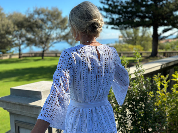 Salina Kaftan in white embroidery