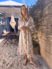 Oversized Beach Shirt Dress - Coconut Ikat
