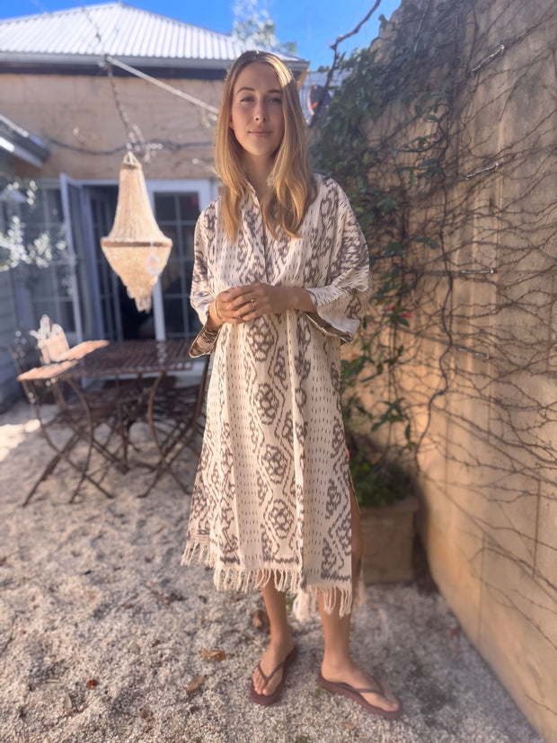 Oversized Beach Shirt Dress - Coconut Ikat