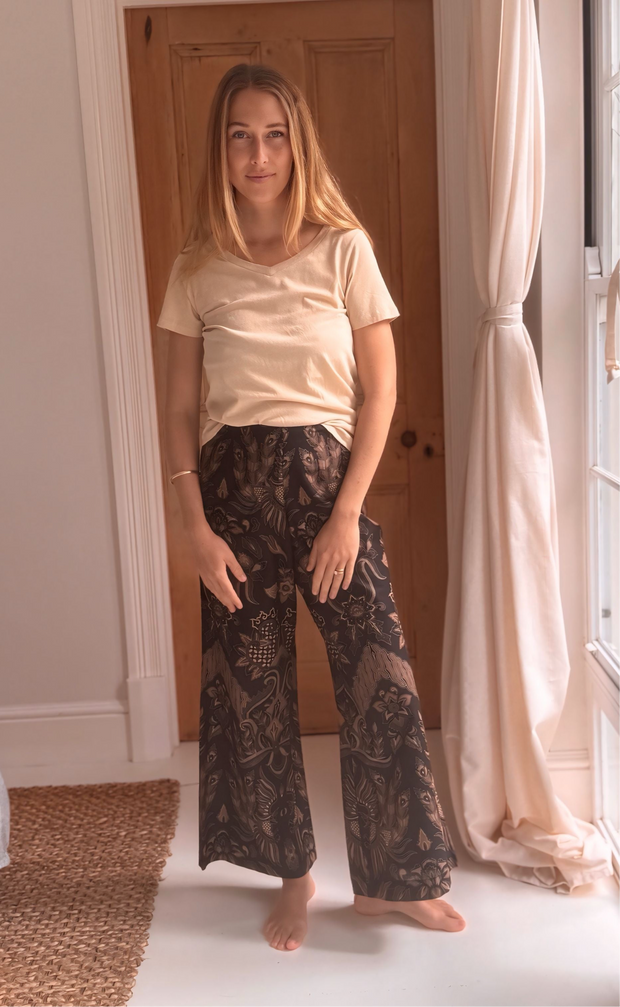 Batik Palazzo Pant in Black and Gold