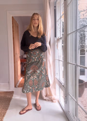 Batik Midi Skirt in Greenbird