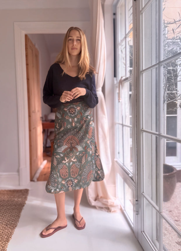 Batik Midi Skirt in Greenbird