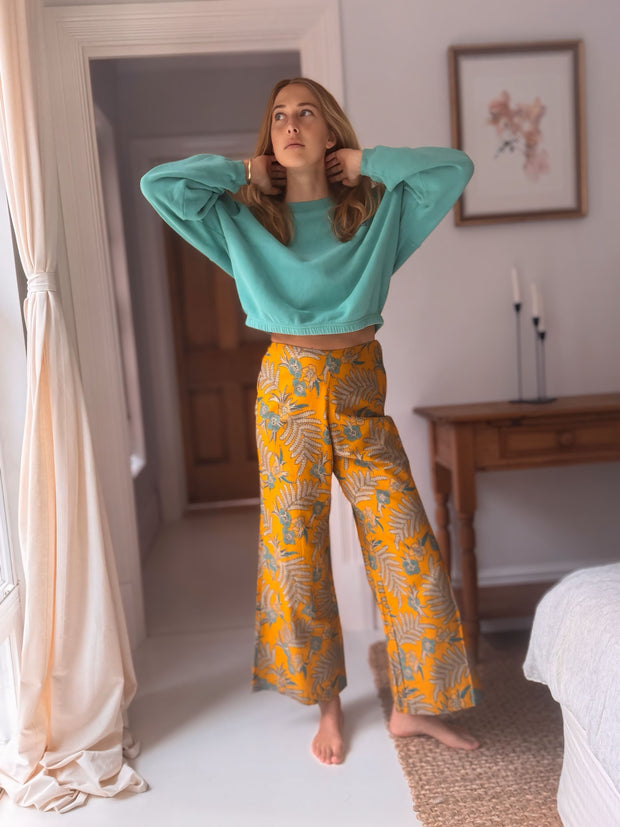 Batik Palazzo Pant in Yellow Bloom