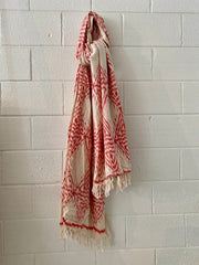 Ikat Beach Towel Sarong Strawberry and Cream