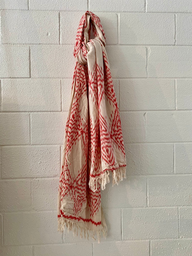 Ikat Beach Towel Sarong Strawberry and Cream