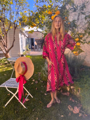 Oversized Beach Shirt Dress - Raspberry Ikat