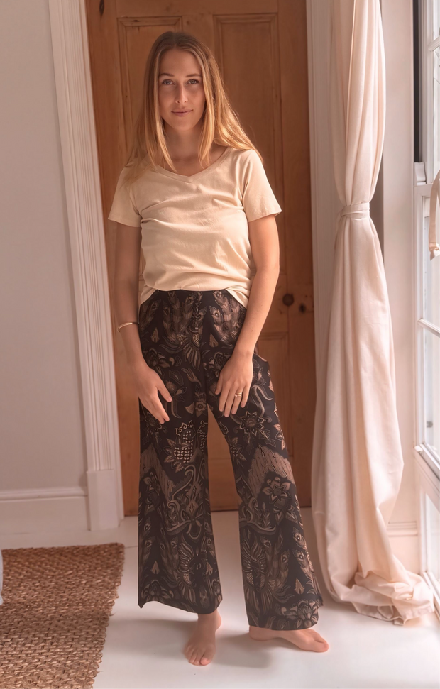 Batik Palazzo Pant in Black and Gold
