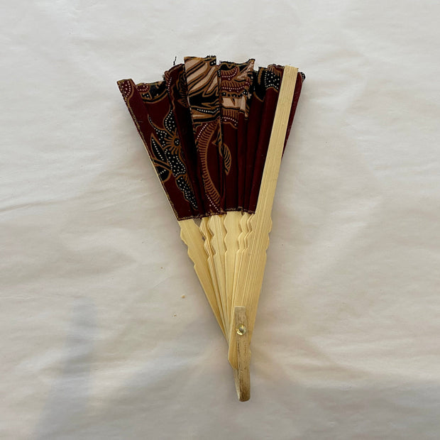 Batik Fabric Hand held fan 38cm Cocoa Brown