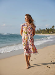 Ponza Island Dress in Pink Animal Ikat