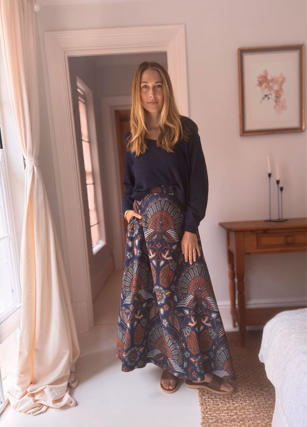 The Laurent Batik Maxi Skirt in Bluebird