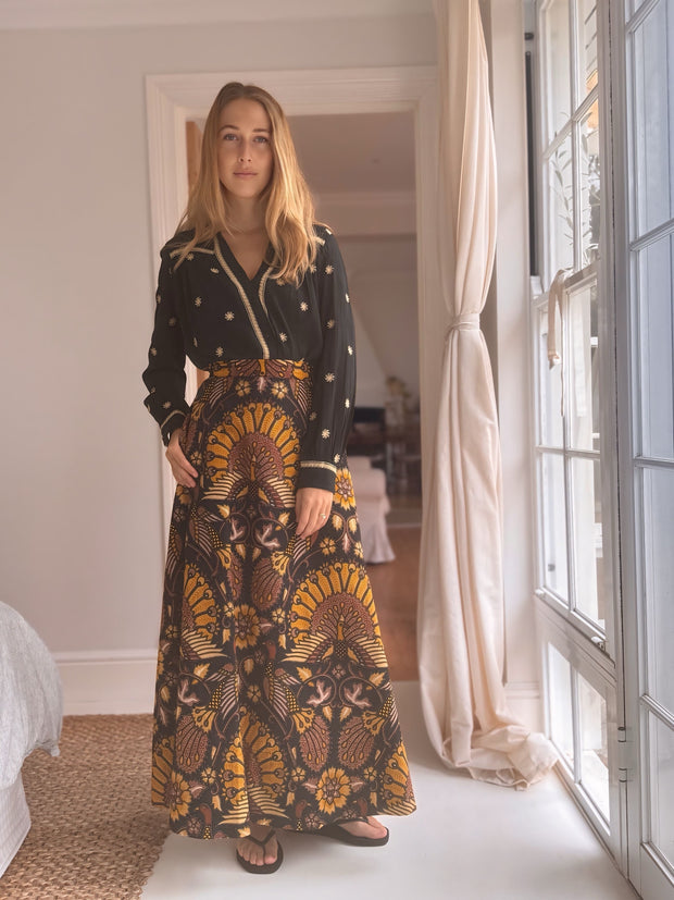 The Laurent Batik Maxi Skirt in Blackbird