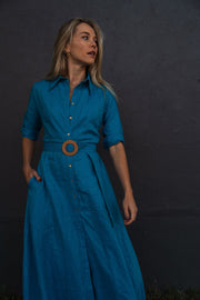 Palermo Dress in Blue Feather Linen