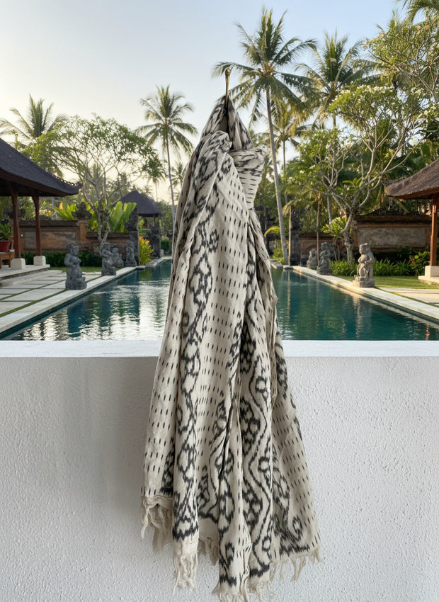 Ikat Beach Towel Sarong in Charcoal