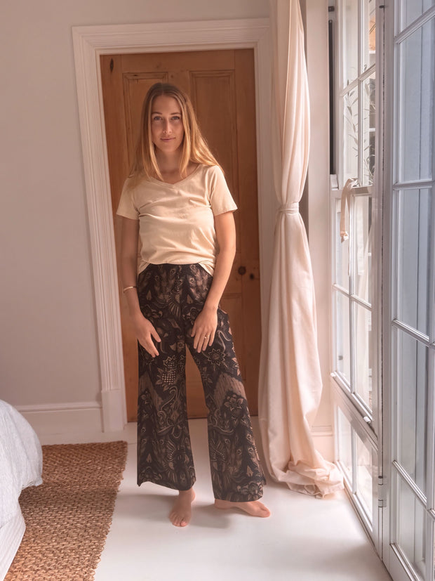 Batik Palazzo Pant in Black and Gold