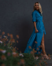 Palermo Dress in Blue Feather Linen