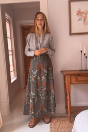 The Laurent Batik Maxi Skirt in Greenbird