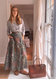 The Laurent Batik Maxi Skirt in Greenbird