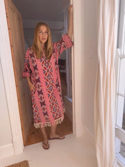 Oversized Beach Shirt Dress - Pale pink Ikat
