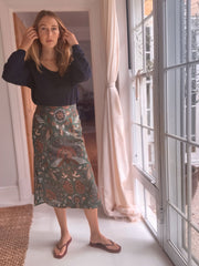 Batik Midi Skirt in Greenbird