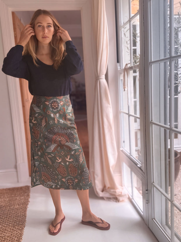 Batik Midi Skirt in Greenbird
