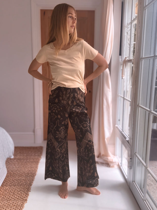 Batik Palazzo Pant in Black and Gold