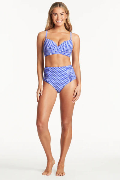 Sea Level Checkmate High Waisted Gathered Pant Blue Iridescent Sea Fremantle