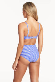 Sea Level Checkmate High Waisted Gathered Pant Blue Iridescent Sea Fremantle