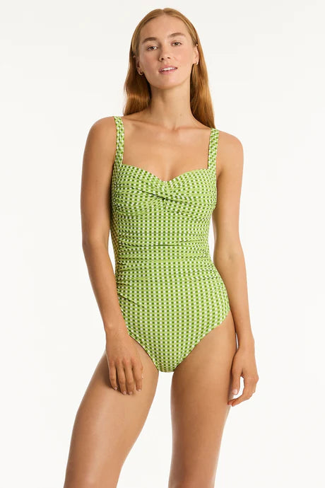 Sea Level Checkmate Twist Front One Piece in Olive
