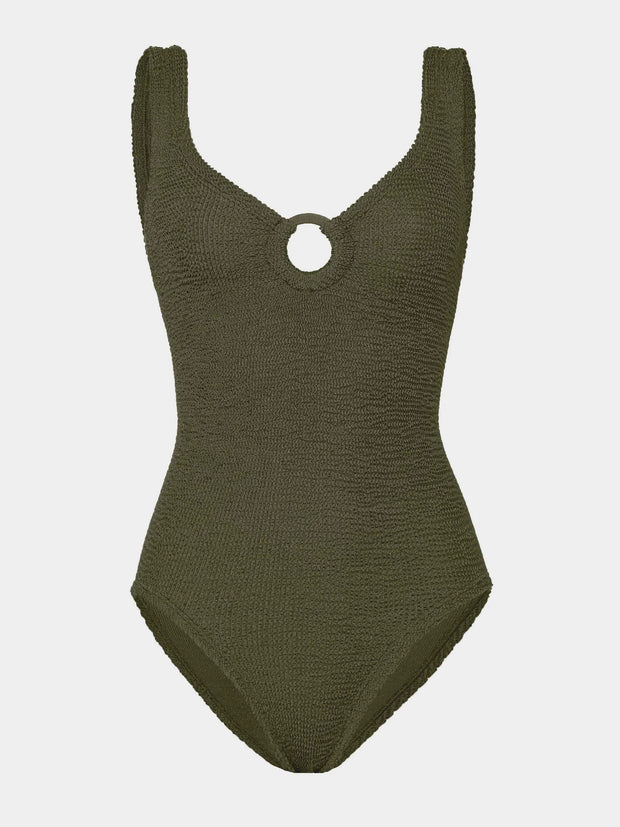 HUNZA G Coverage Celine Swimsuit in Metallic Khaki