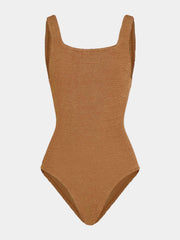 HUNZA G Coverage Square Neck Swimsuit in Metallic Cocoa