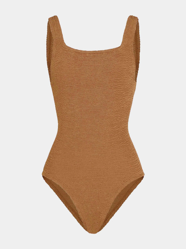 HUNZA G Coverage Square Neck Swimsuit in Metallic Cocoa