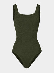HUNZA G Coverage Square Neck Swimsuit in Metallic Khaki