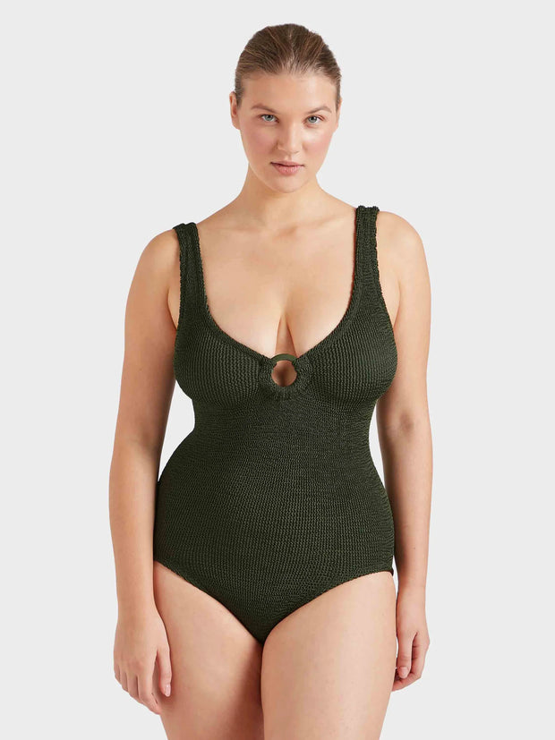 HUNZA G Coverage Celine Swimsuit in Metallic Khaki