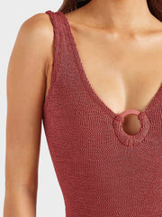 HUNZA G Coverage Celine Swimsuit in Metallic Rosewood