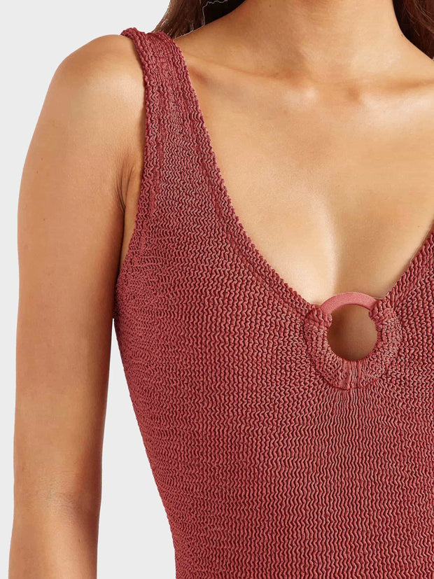 HUNZA G Coverage Celine Swimsuit in Metallic Rosewood