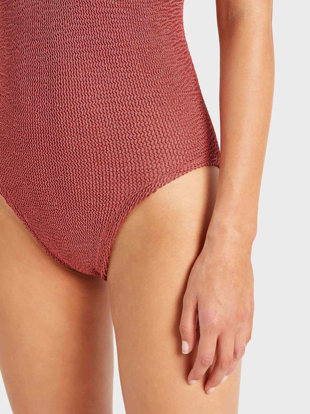 HUNZA G Coverage Celine Swimsuit in Metallic Rosewood