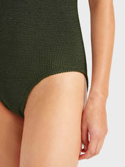 HUNZA G Coverage Square Neck Swimsuit in Metallic Khaki