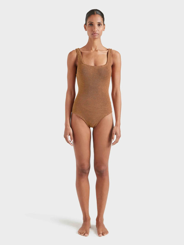 HUNZA G Coverage Square Neck Swimsuit in Metallic Cocoa Iridescent sea Fremantle