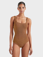 HUNZA G Coverage Square Neck Swimsuit in Metallic Cocoa Iridescent sea Fremantle