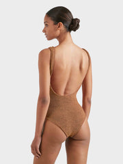 HUNZA G Coverage Square Neck Swimsuit in Metallic Cocoa