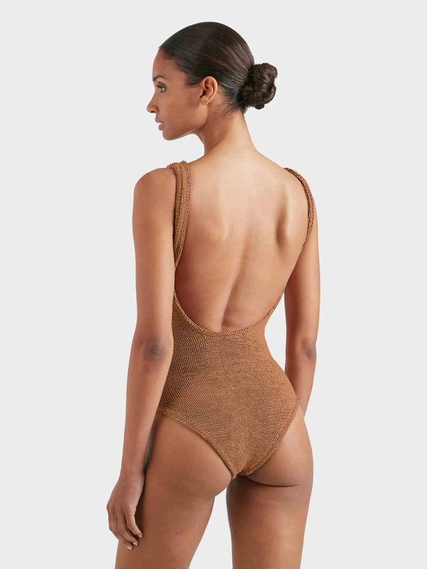 HUNZA G Coverage Square Neck Swimsuit in Metallic Cocoa