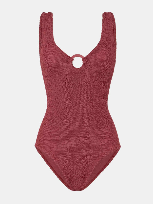 HUNZA G Coverage Celine Swimsuit in Metallic Rosewood