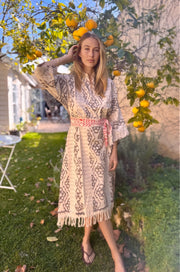Oversized Beach Shirt Dress - Coconut Ikat